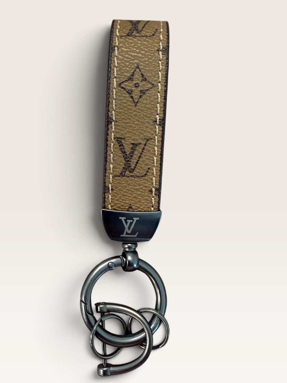 Source Unknown Tan Monogram Key Loop with Black Gunmetal Hardware